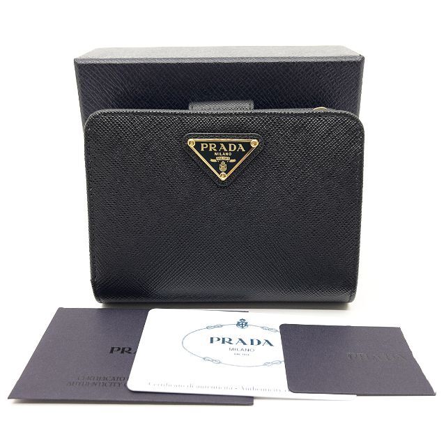 未使用級✨PRADA プラダ 二つ折り財布 三角ロゴ サフィアーノ ブラック