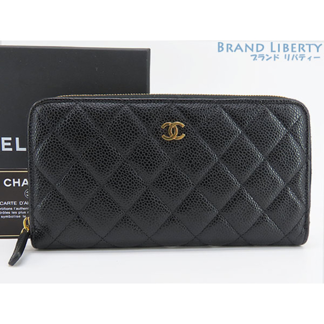 25 超美品 CHANEL マトラッセ キャビアスキン ラウンドファスナー