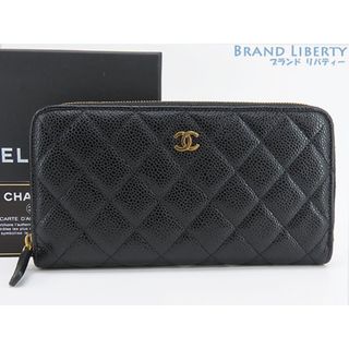 シャネル(CHANEL)の美品シャネルマトラッセココマークキャビアスキン ラウンドファスナー長財布(財布)