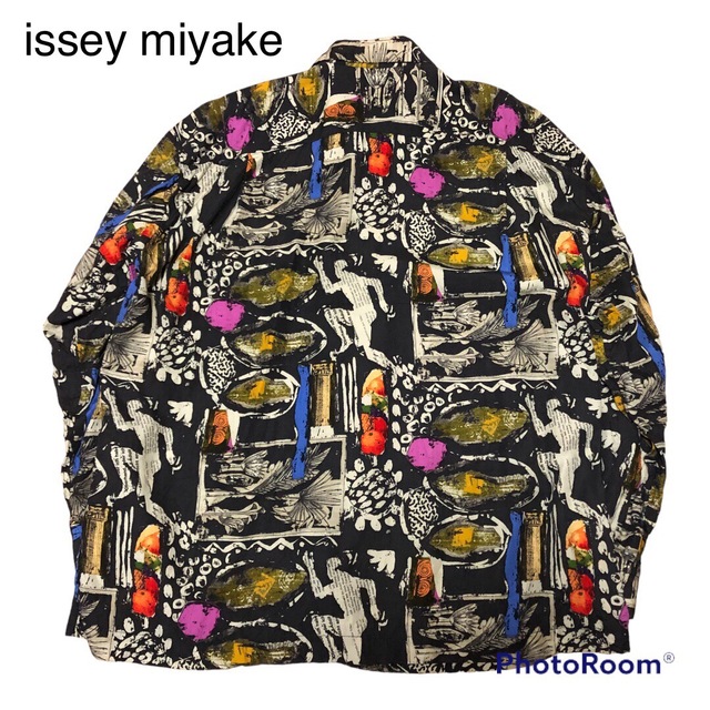 デザイナーズ希少デザイン ISSEY MIYAKE 絵画風 総柄 レーヨン シャツ Ｍ