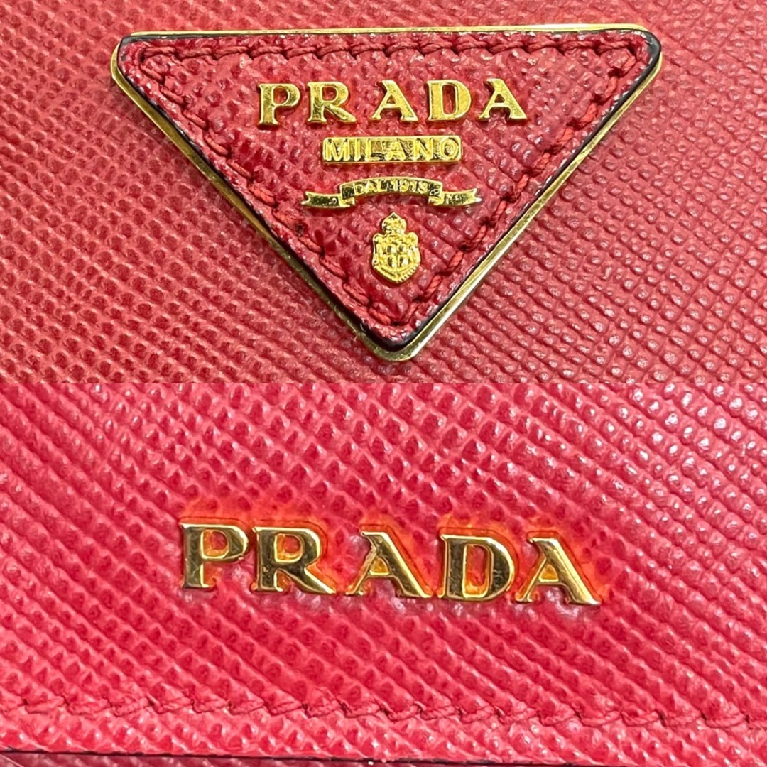 【限定価格】PRADA プラダ ハンドバッグ ドゥーブレ トライアングルロゴ かばん 鞄  サフィアーノレザー   レッド 赤 ゴールド金具 レディース 定番【品】