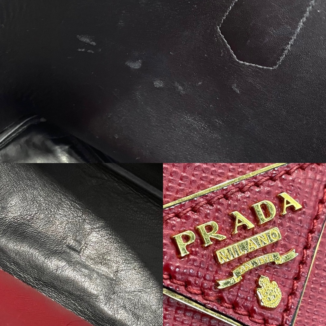 【限定価格】PRADA プラダ ハンドバッグ ドゥーブレ トライアングルロゴ かばん 鞄  サフィアーノレザー   レッド 赤 ゴールド金具 レディース 定番【品】