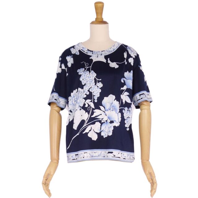 レオナール LEONARD FASHION シャツ ブラウス 半袖 花柄 総柄 コットン トップス レディース L ネイビー/ブルー | フリマアプリ ラクマ