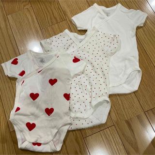 プチバトー(PETIT BATEAU)の【ばなな様専用】プチバトー　半袖ロンパース3枚セット　(ロンパース)