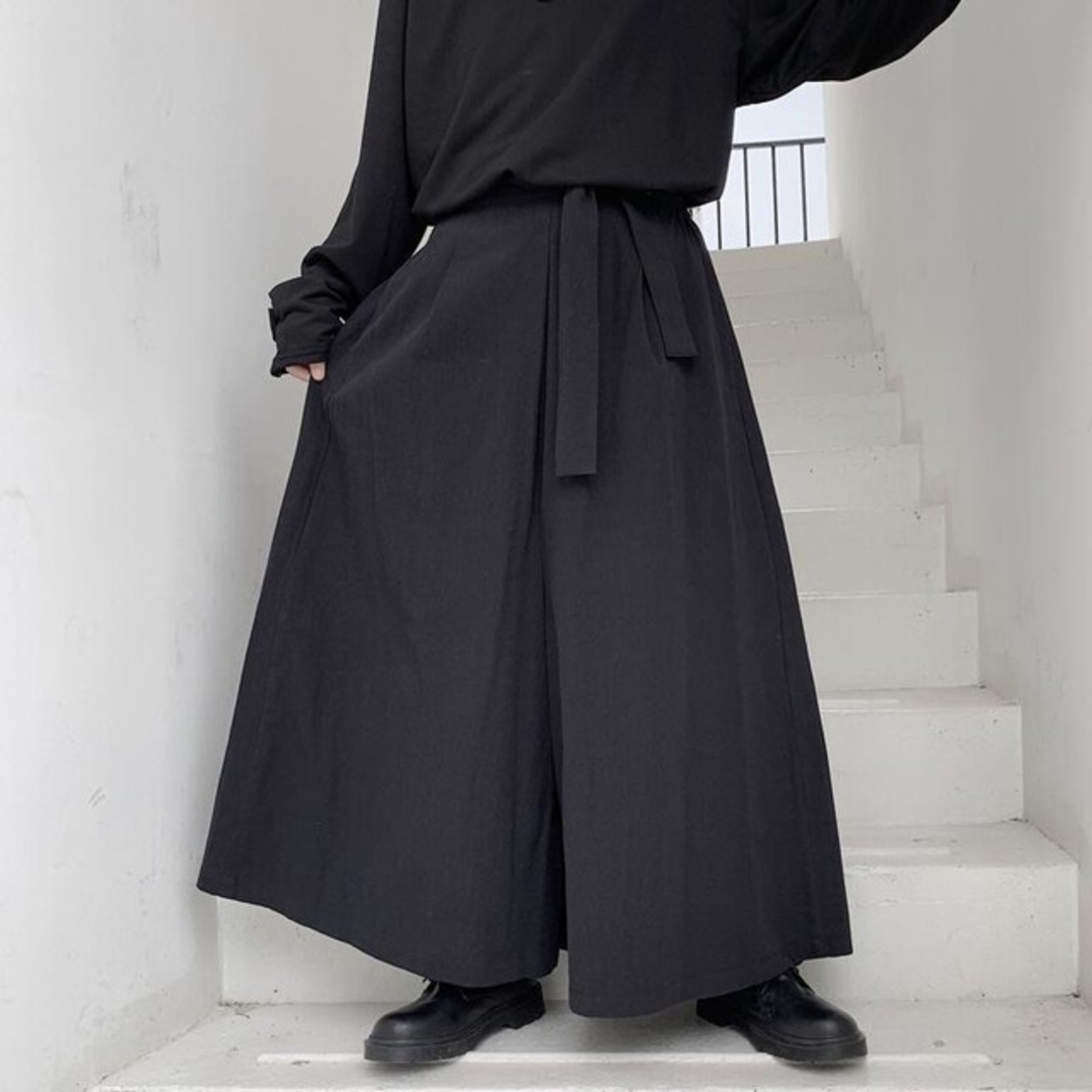 袴パンツ ワイドパンツ モード系 サルエルパンツ 韓国 ロングパンツ ブラック メンズのパンツ(サルエルパンツ)の商品写真