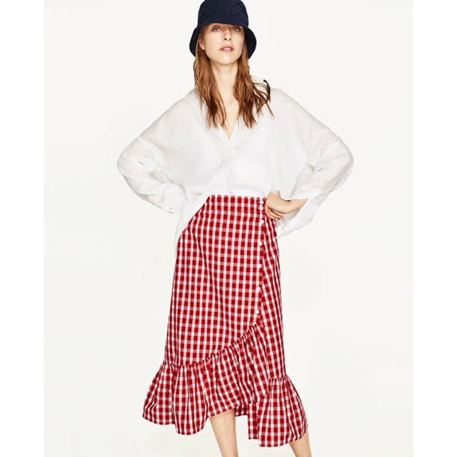 ZARA(ザラ)のZARA 赤チェック　フリルスカート レディースのスカート(ひざ丈スカート)の商品写真