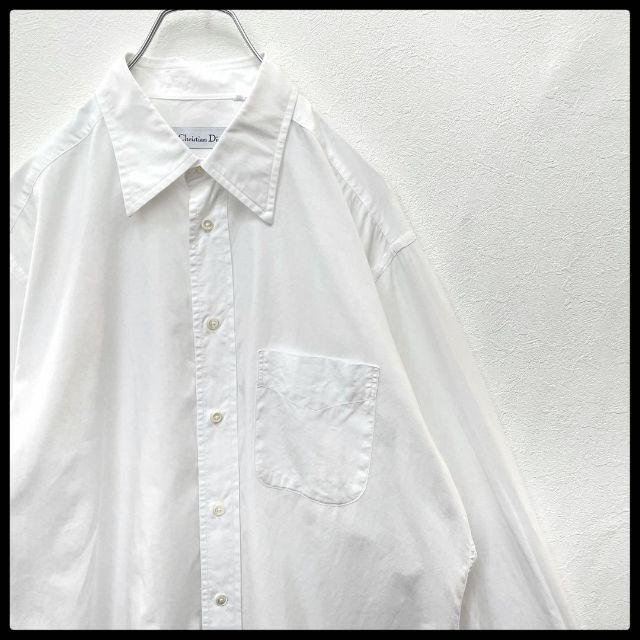 紳士の品格】Christian Dior 長袖 ドレスシャツ ホワイト Ｌ相当 - シャツ