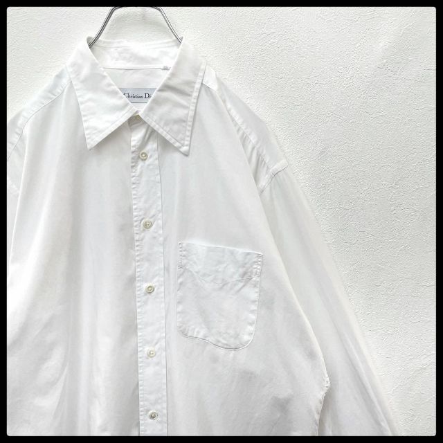 紳士の品格】Christian Dior 長袖 ドレスシャツ ホワイト L相当 - シャツ