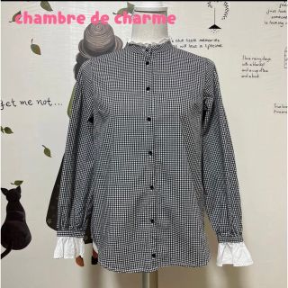 シャンブルドゥシャーム(chambre de charme)の∇431 シャンブルドゥシャーム 黒白チェック 襟袖可愛いブラウス(シャツ/ブラウス(長袖/七分))