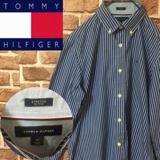 トミーヒルフィガー(TOMMY HILFIGER)の【Sサイズ】トミーヒルフィガー☆刺繍ロゴ　BDシャツ　ストライプ柄　ブルー(シャツ)