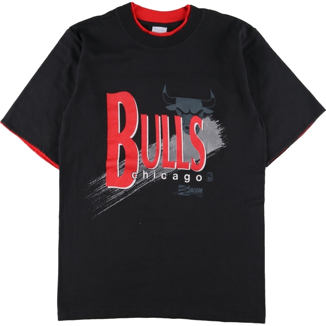 90年代 SALEM SPORTSWEAR NBA CHICAGOBULLS シカゴブルズ レイヤードネック スポーツプリントTシャツ メンズS ヴィンテージ /eaa329516