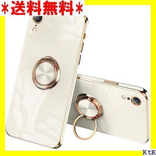 ４ JOOBOY iPhone XR ケース リング付き R ホワイト 206(モバイルケース/カバー)