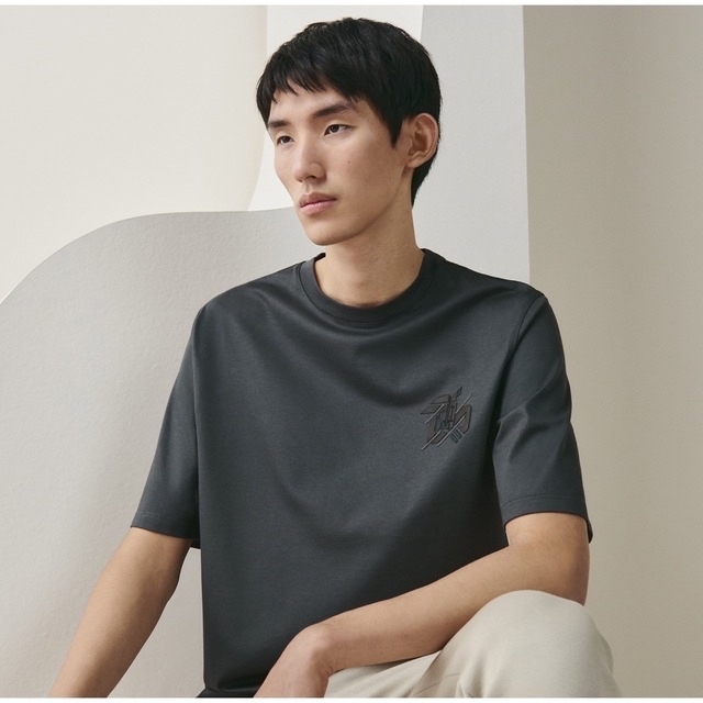 新品未使用】エルメス Tシャツ メンズ ミニレザーパッチ LサイズHERMES