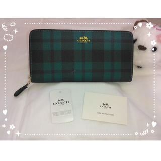 コーチ(COACH)のCOACH　緑チェック柄　長財布(財布)