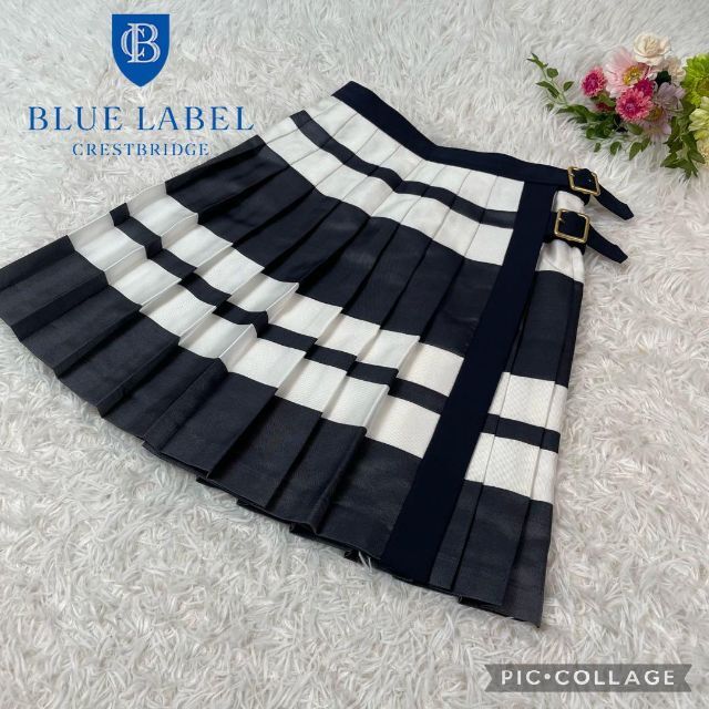 BLUE LABEL CRESTBRIDGE(ブルーレーベルクレストブリッジ)の【美品】ブルーレーベル クレストブリッジ★巻きプリーツスカート★マリンボーダー レディースのスカート(ミニスカート)の商品写真