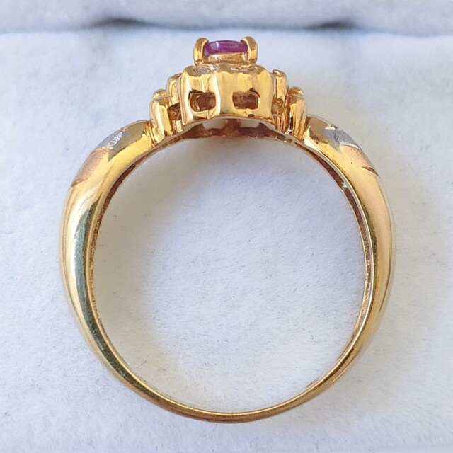 ダイヤモンド×ルビー リング K18YG Pt900 0.14ct 3.8g 【ギフ_包装