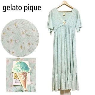 ジェラートピケ(gelato pique)の新品 gelato piqué ジェラートピケ ワンピース 花柄 グリーン(ロングワンピース/マキシワンピース)