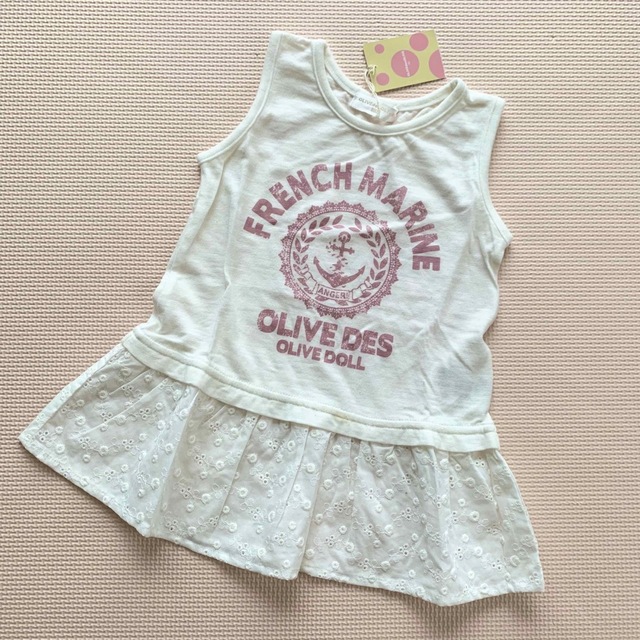 OLIVEdesOLIVE(オリーブデオリーブ)の新品♡オリーブデオリーブ　チュニック　ワンピース 90 レース　ノースリーブ キッズ/ベビー/マタニティのキッズ服女の子用(90cm~)(Tシャツ/カットソー)の商品写真