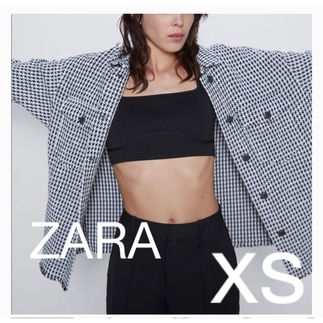 美品 ZARA チェックツイードジャケット シャツジャケットオーバーサイズ 黒白