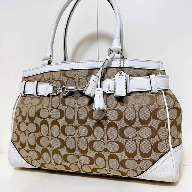 超美品☆送料無料☆COACHコーチシグネチャーキャンバス×レザーショルダーバッグ