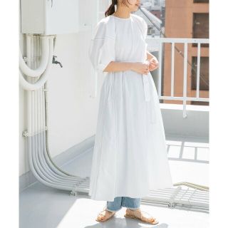 ケービーエフ(KBF)の【WHITE】配色ステッチボリュームスリーブワンピース(ロングワンピース/マキシワンピース)