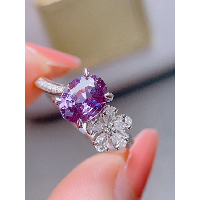 天然 非加熱パープル サファイア ダイヤ リング2.06ct k18 ¥