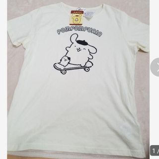 ポムポムプリン(ポムポムプリン)の再値下げ　匿名配送　新品タグ付き　ポムポムプリン　Tシャツ　クリーム色　綿100(Tシャツ(半袖/袖なし))