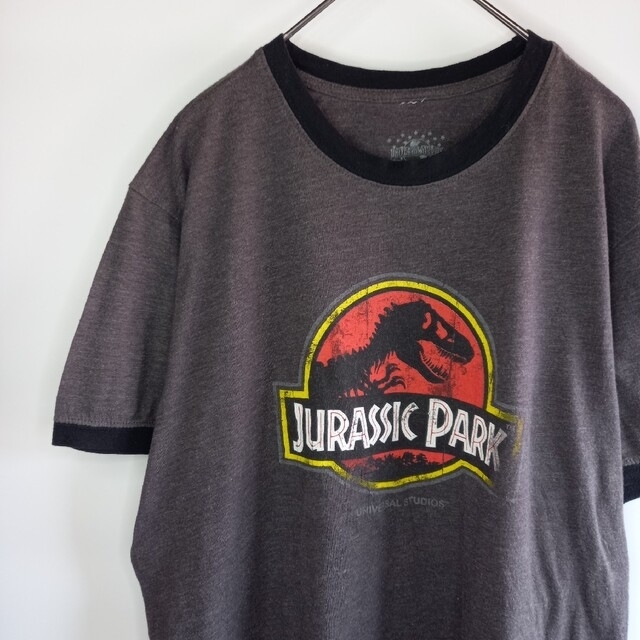 ジュラシックパーク　クルーネック　リンガーTシャツ　グレー　L | フリマアプリ ラクマ