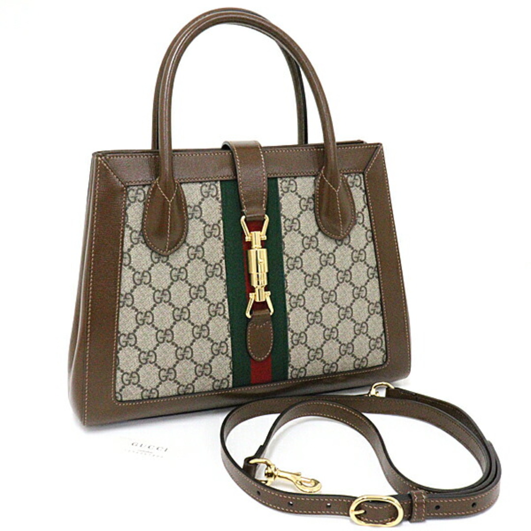 LOUIS VUITTON(ルイヴィトン)のGUCCI グッチ ジャッキー 1961 ミディアム トートバッグ 2WAYバッグ ハンドバッグ ショルダーバッグ GGスプリームキャンバス レザー 649016  ベージュ エボニー ブラウン レッド グリーン ゴールド金具 未使用品 レディースのバッグ(その他)の商品写真