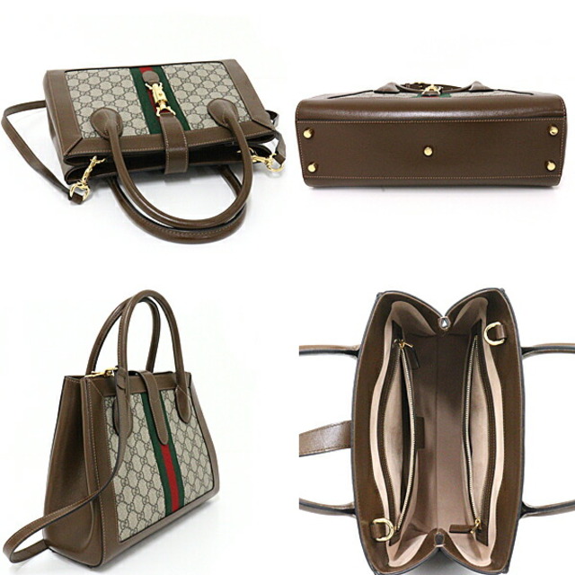 LOUIS VUITTON(ルイヴィトン)のGUCCI グッチ ジャッキー 1961 ミディアム トートバッグ 2WAYバッグ ハンドバッグ ショルダーバッグ GGスプリームキャンバス レザー 649016  ベージュ エボニー ブラウン レッド グリーン ゴールド金具 未使用品 レディースのバッグ(その他)の商品写真