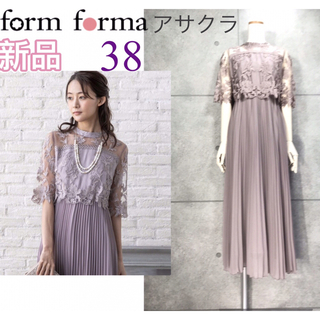 form forma - 新品未使用 刺繍＆プリーツ 華やか袖付きロングドレスの