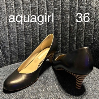 アクアガール(aquagirl)のアクアガール　ヒールボーダーパンプス　ブラック　36(ハイヒール/パンプス)