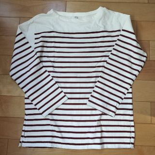 ユニクロ(UNIQLO)のUNIQLO白エンジボーダーロンＴ(Tシャツ(長袖/七分))