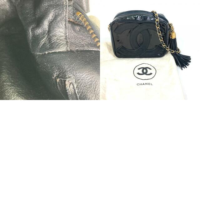 約95cmストラップシャネル CHANEL ポシェット タッセル CC  ココマーク カバン フリンジ チェーン 斜め掛け ショルダーバッグ エナメル ブラック