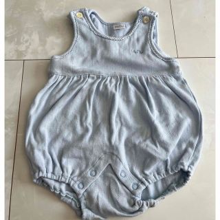 新品babyDiorシルク100%ストライプ柄リボン付きロンパース80cmグレー