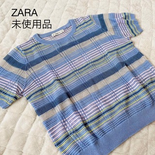 ザラ(ZARA)のZARA 半袖薄手ニット ボーダー(Tシャツ(半袖/袖なし))