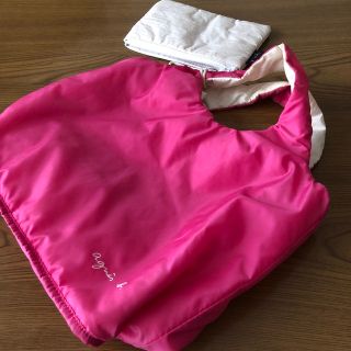 アニエスベー(agnes b.)のアニエスb.のリバーシブルバック(used品)ピンク×白(トートバッグ)