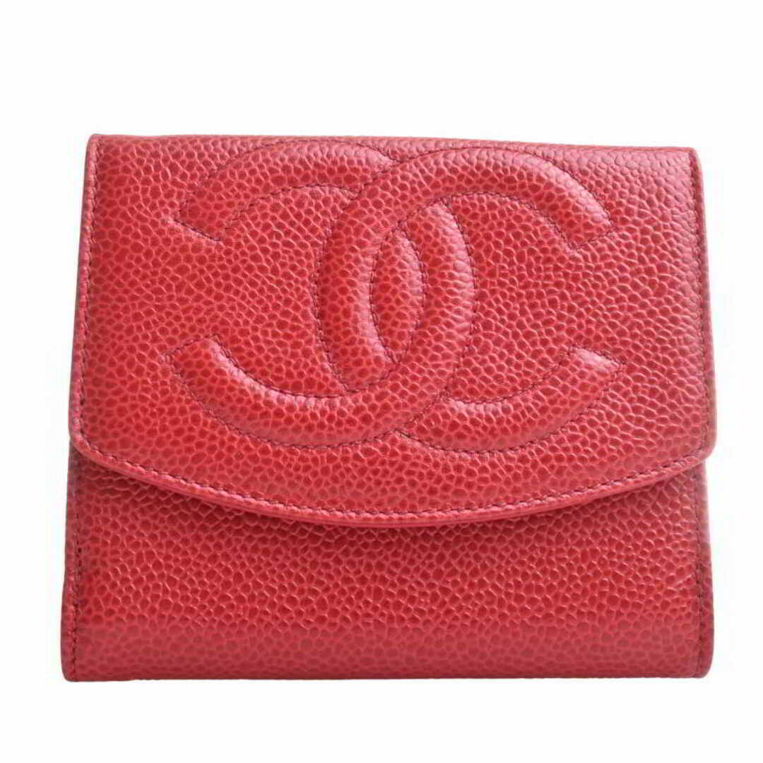 CHANEL シャネル キャビアスキン ココマーク Wホック 二つ折り財布