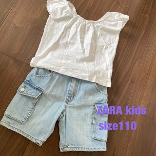 ザラキッズ(ZARA KIDS)のZARA kids✨オフショルダートップスとカーゴデニムハーフパンツ(パンツ/スパッツ)