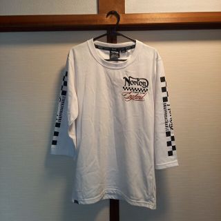 Nortonポリ、綿混ロングTシャツ七分丈白刺繍、プリントS新品同様(Tシャツ/カットソー(七分/長袖))