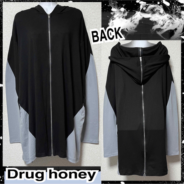 【新品/Drug honey】バイカラー切替ロング丈パーカー レディースのトップス(パーカー)の商品写真