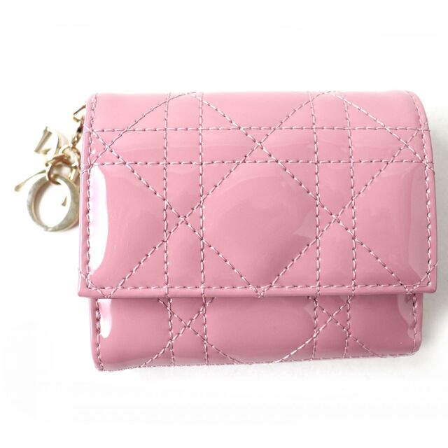 クリスチャンディオール Dior 折り財布 トロッター ピンク パテントレザー