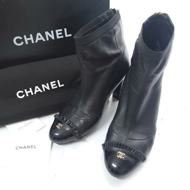 割引販促 CHANELシャネル ショートブーツブーティ黒ブラックシューズ