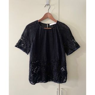 シーバイクロエ ポルトガル製 レース 切替 プルオーバー ニット XS 黒×グレー SEE BY CHLOE レディース 【220303】