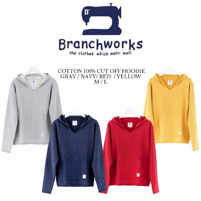 日本製 Branchworks コットン100% カットオフ パーカー Lサイズ 5