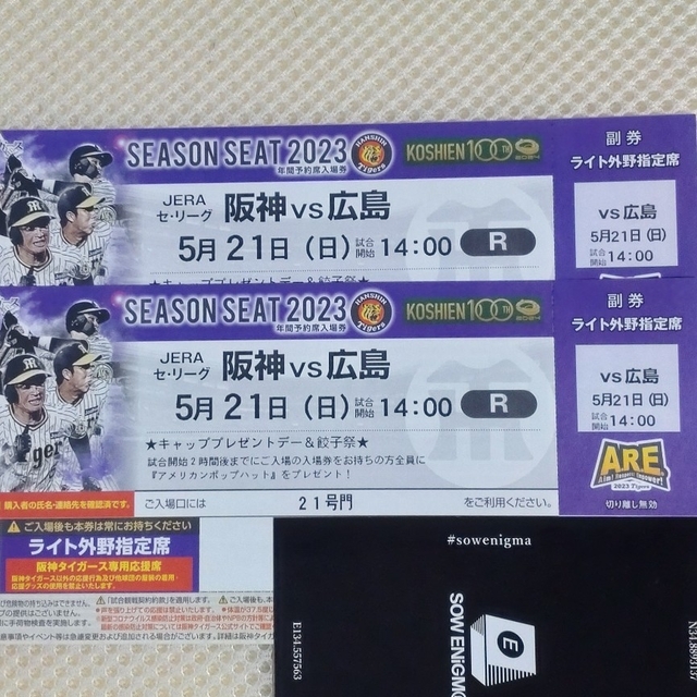 阪神タイガース　5/21 阪神vs広島　ペアチケット