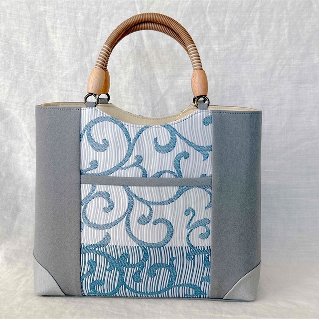草履バッグセット　博多織　正絹帯地使用　グレー（ブルー）系　Lサイズ レディースの水着/浴衣(和装小物)の商品写真
