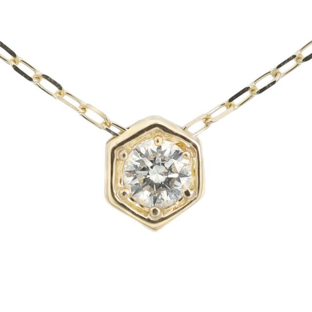 ハニカムデザインにキラリと輝くダイヤモンド0.05ct ネックレス K10YG