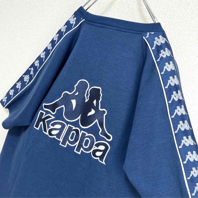 Kappa KAPPA カッパ Tシャツ 半袖 ブルー 背面でかロゴ刺繍 袖ロゴテープ Mの通販 by ゆー's shop｜カッパならラクマ