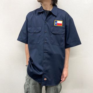 ディッキーズ(Dickies)のUS古着 ディッキーズ Dickies ワークシャツ 半袖 ローンスター ワッペン サイズ：メンズ L ダークネイビー【中古】(シャツ)